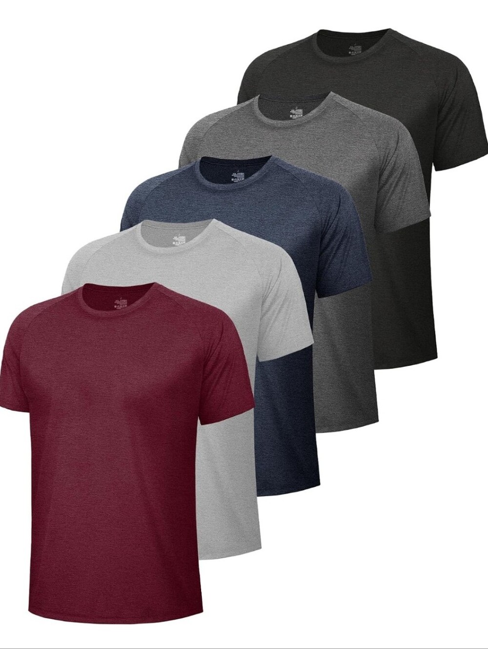 Men's Crew Neck Performance T-Shirt Pack - Maroon, Gray, Navy, Charcoal, Black